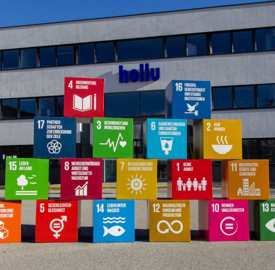 SDGs vor Gebäude.