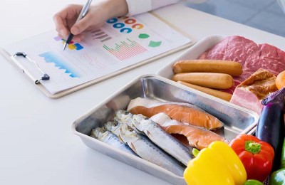 Fleisch, Fisch und Gemüse und eine HACCP Checkliste.