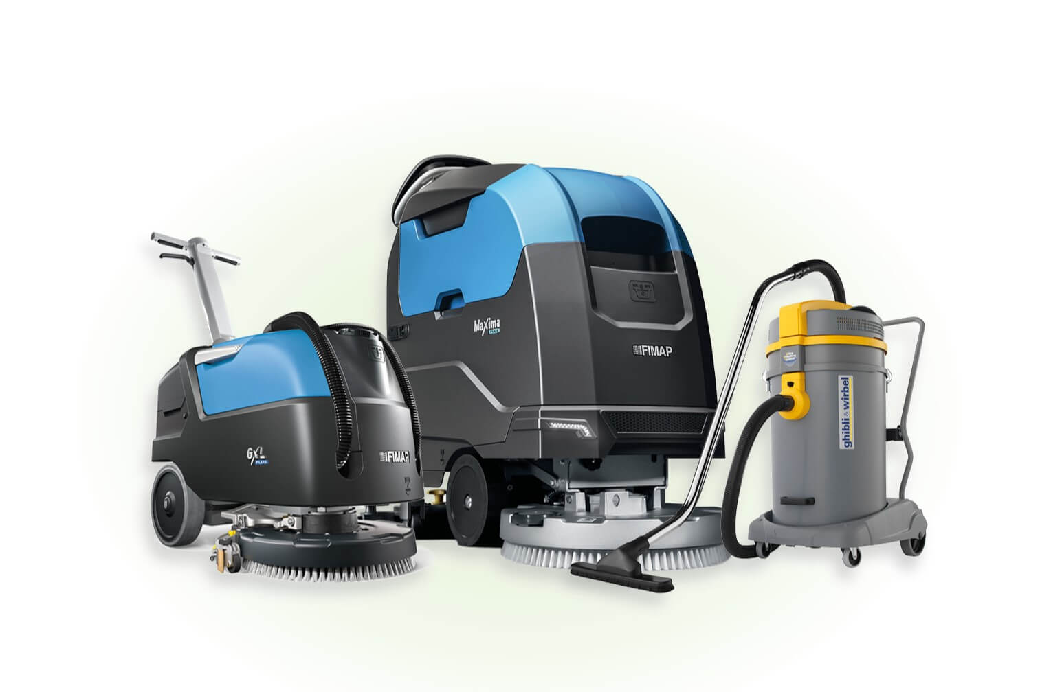 Gruppenbild von drei Reinigungsmaschinen